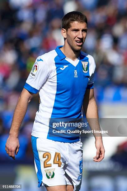 Darko Brasanac of Leganes looks on during the La Liga match between Leganes and Espanyol at Estadio Municipal de Butarque on January 27, 2018 in...