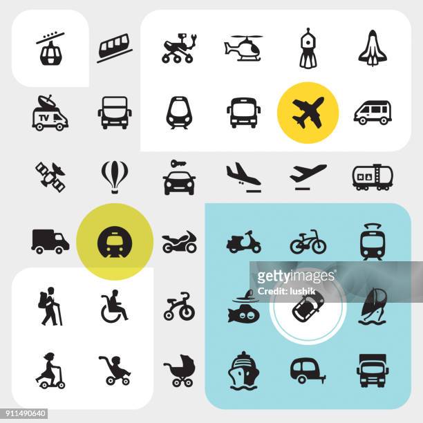transport icons set - lightrail stock illustrations