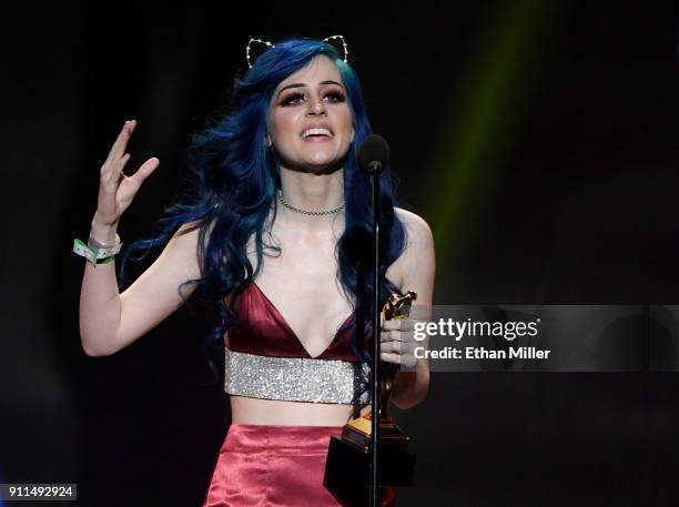 Webcam model Kati3kat accepts the award for Favorite Cam Girl during the 2018 Adult Video News Awards at The Joint inside the Hard Rock Hotel &...