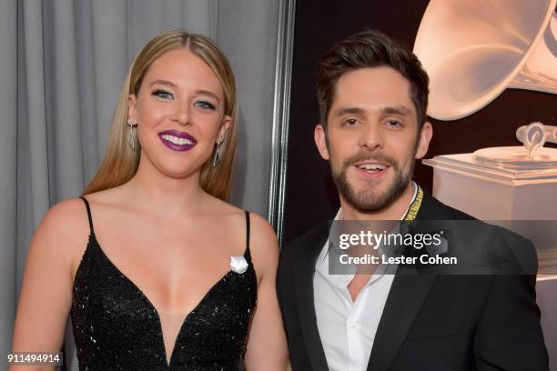 Lauren Akins and recording artist Thomas Rhett attends the 60th Annual GRAMMY Awards at Madison Square Garden on January 28, 2018 in New York City.