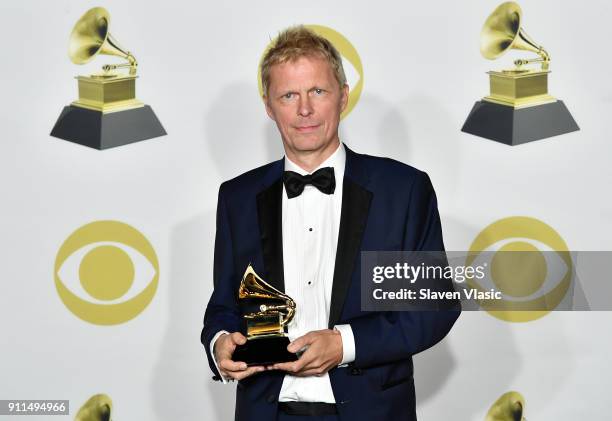 Music producer Marius de Vries, winner of the Best Compilation Soundtrack for Visual Media award for 'La La Land,' poses in the press room during the...