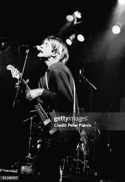 25th NOVEMBER: Kurt Cobain from American rock band Nirvana performs live on stage at Paradiso in Amsterdam, Netherlands on 25th November 1991.