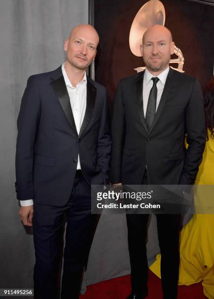 Producers Tor Hermansen and Mikkel Erikksen attend the 60th Annual GRAMMY Awards at Madison Square Garden on January 28, 2018 in New York City.