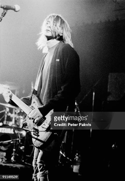 25th NOVEMBER: Kurt Cobain from American rock band Nirvana performs live on stage at Paradiso in Amsterdam, Netherlands on 25th November 1991.