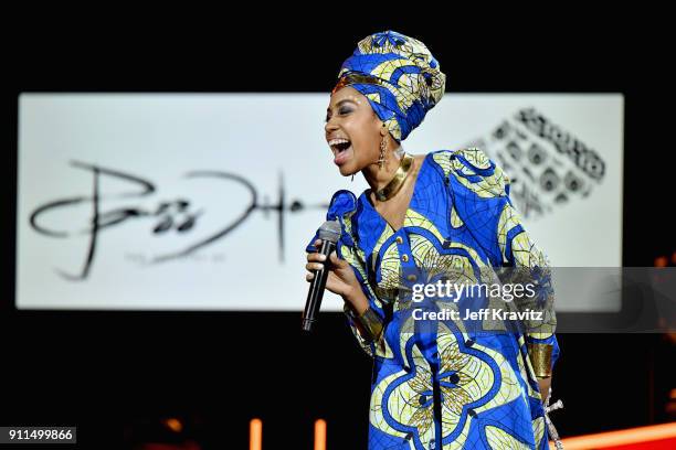 Recording artist Liliana Saumet performs at the premiere ceremony during the 60th Annual GRAMMY Awards at Madison Square Garden on January 28, 2018...