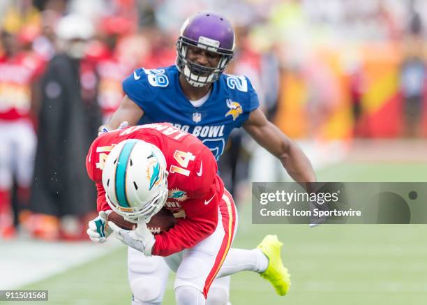 Miami Dophins wide receiver Jarvis Landry receives a long pass for a first down During the NFL Pro Bowl match between the AFC & NFC on January 28,...