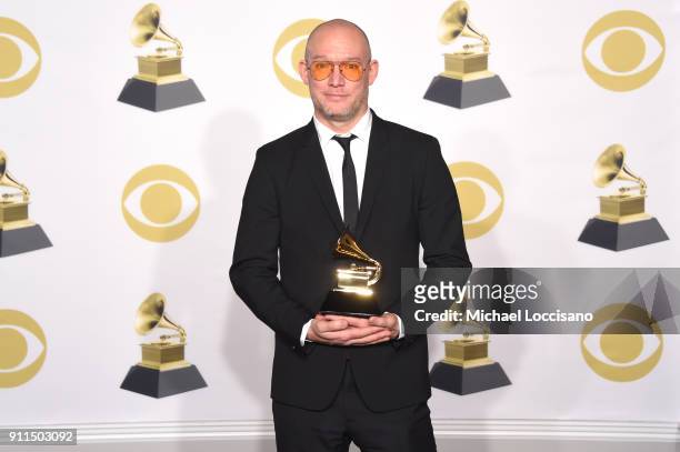 Scott Devendorf of The National, winner of Best Alternative Music Album for 'Sleep Well Beast' poses in the press room during the 60th Annual GRAMMY...