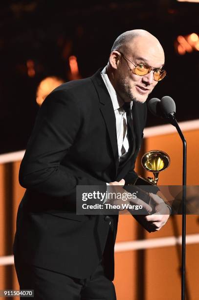 Musical artist Scott Devendorf of The National accepts the award for Best Alternative Music Album onstage at the Premiere Ceremony during the 60th...