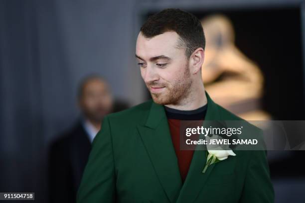 Sam Smith arrives for the 60th Grammy Awards on January 28 in New York. / AFP PHOTO / Jewel SAMAD