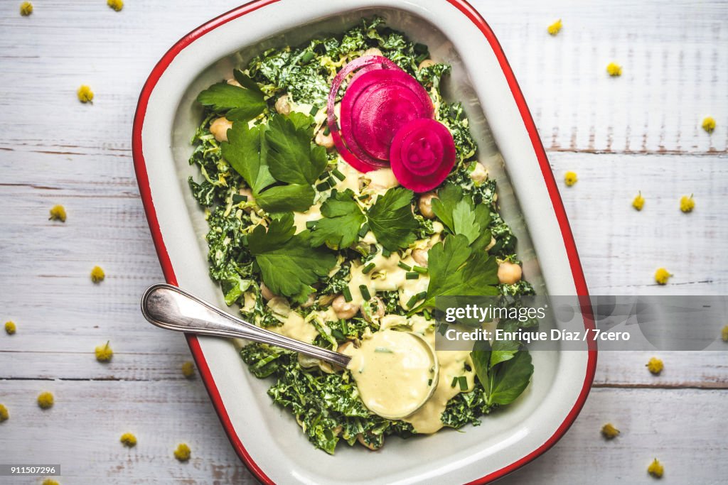 Creamy Kale Salad with Pickled Red Onions