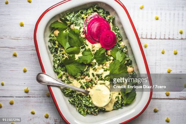 creamy kale salad with pickled red onions - italian parsley stock pictures, royalty-free photos & images