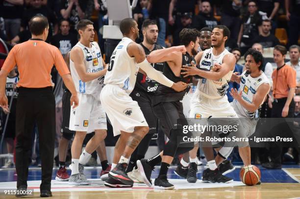 Fight between Jorge Gutierrez of Dolomiti Energia and Alessandro Gentile of Segafredo during the LBA Lega Basket of Serie A match between Virtus...