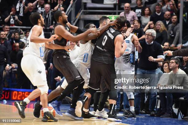 Fight between Jorge Gutierrez of Dolomiti Energia and Alessandro Gentile of Segafredo during the LBA Lega Basket of Serie A match between Virtus...