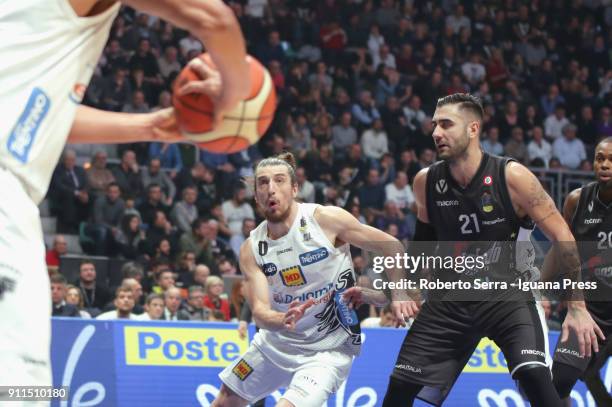 Toto Forray of Dolomiti Energia competes with Pietro Aradori of Segafrdo during the LBA Lega Basket of Serie A match between Virtus Segafredo Bologna...