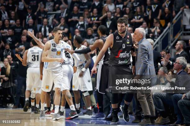 Fight between Jorge Gutierrez of Dolomiti Energia and Alessandro Gentile of Segafredo during the LBA Lega Basket of Serie A match between Virtus...