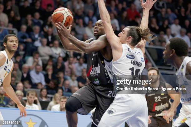 Oliver Lafayette of Segafredo competes with Toto Forray of Dolomiti Energia during the LBA Lega Basket of Serie A match between Virtus Segafredo...