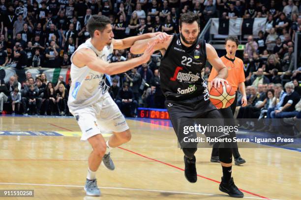 Stefano Gentile of Segafredo competes with Diego Flaccadori of Dolomiti Energia during the LBA Lega Basket of Serie A match between Virtus Segafredo...