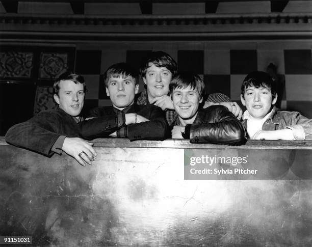 Photo of ANIMALS and John STEEL and Hilton VALENTINE and Chas CHANDLER and Alan PRICE and Eric BURDON, Group portrait L-R John Steel, Hilton...