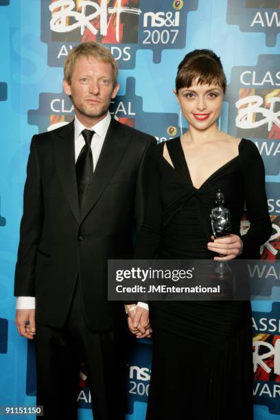 Photo of Douglas HENSHALL and CLASSICAL BRIT AWARDS and Ruth PALMER, w/ Douglas Henshall posed backstage at the Classical Brit Awards
