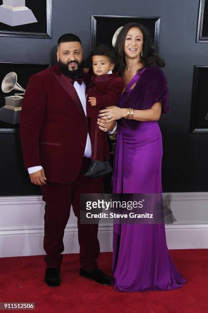 Recording artist DJ Khaled, Asahd Tuck Khaled and Nicole Tuck attend the 60th Annual GRAMMY Awards at Madison Square Garden on January 28, 2018 in...