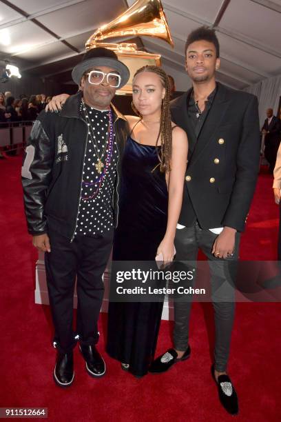 Director Spike Lee and his children Satchel Lee and Jackson Lee attend the 60th Annual GRAMMY Awards at Madison Square Garden on January 28, 2018 in...