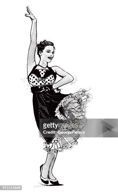 ilustrações de stock, clip art, desenhos animados e ícones de vintage 1950's young woman hipster dancing with passion - só adultos