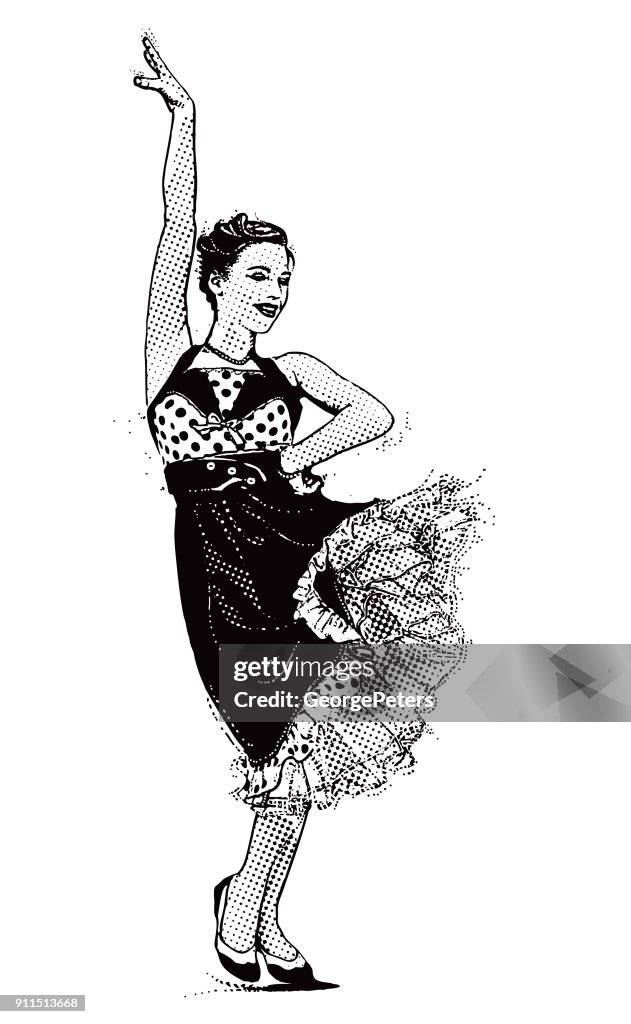 Vintage 1950's young woman hipster dancing with passion