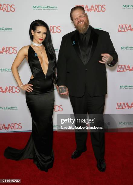 Adult film actress Katrina Jade and her husband, photographer/director Nigel Dictator, attend the 2018 Adult Video News Awards at the Hard Rock Hotel...