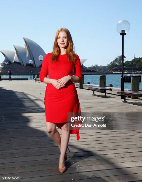 Jessica Chastain poses during a photo call for 'Molly's Game' on January 29, 2018 in Sydney, Australia.