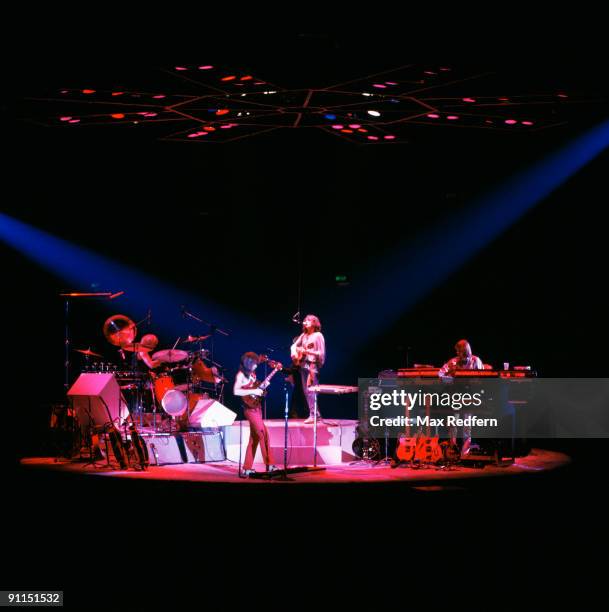 Photo of YES and Alan WHITE and Steve HOWE and Jon ANDERSON and Rick WAKEMAN, L-R Alan White, Steve Howe, Jon Anderson and Rick Wakeman performing on...