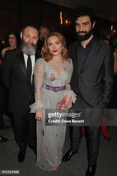 Francis Lee, Florence Pugh and Alec Secareanu attend the London Film Critics' Circle Awards 2018 after party at The May Fair Hotel on January 28,...