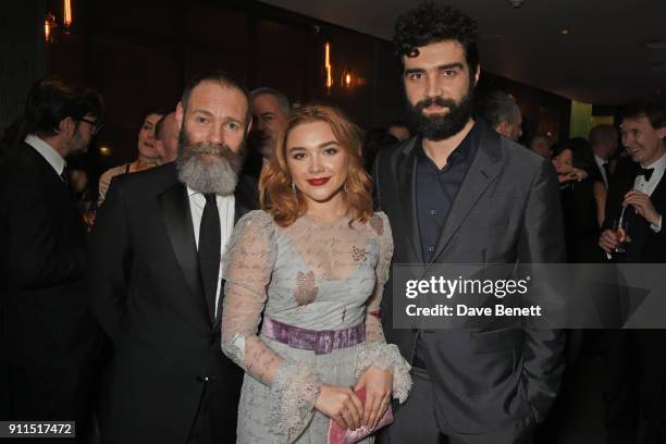 Francis Lee, Florence Pugh and Alec Secareanu attend the London Film Critics' Circle Awards 2018 after party at The May Fair Hotel on January 28,...