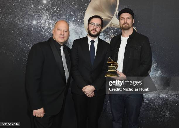 Chair of the Board for The Recording Academy John Poppo and recording artist Residente , winner of Best Latin Rock, Urban or Alternative Album, pose...