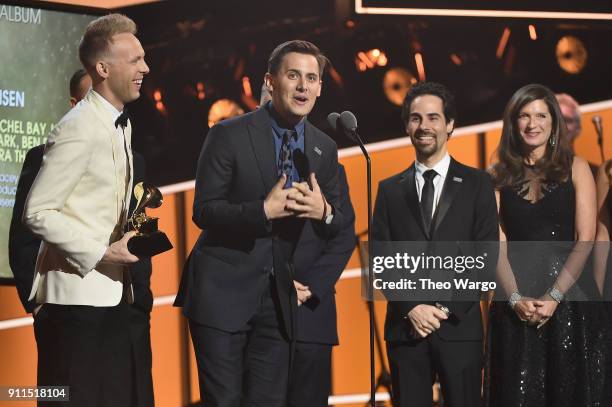 Producers Justin Paul, Benj Pasek, Alex Lacamoire and Stacey Mindich, winners of Best Musical Theater Album for 'Dear Evan Hansen', accept the award...