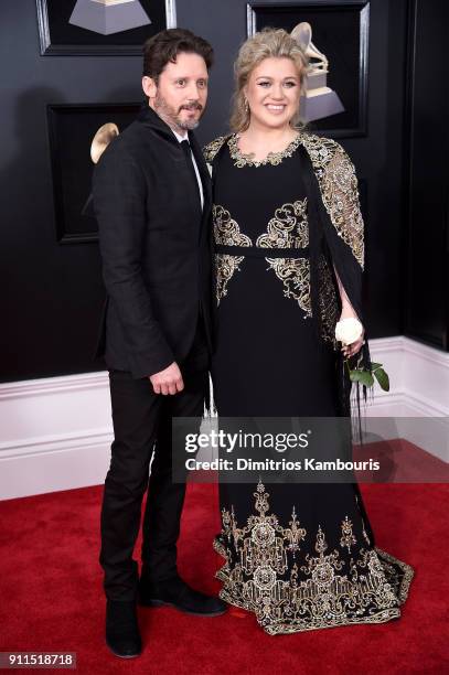 Brandon Blackstock and recording artist Kelly Clarkson attends the 60th Annual GRAMMY Awards at Madison Square Garden on January 28, 2018 in New York...