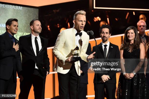 Producers Justin Paul, Benj Pasek, Alex Lacamoire and Stacey Mindich, winners of Best Musical Theater Album for 'Dear Evan Hansen', accept the award...