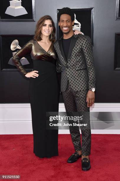 Suleika Jaouad and recording artist Jon Batiste attend the 60th Annual GRAMMY Awards at Madison Square Garden on January 28, 2018 in New York City.