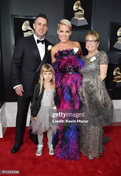 Carey Hart, Willow Sage Hart, recording artist Pink, and Judith Moore attend the 60th Annual GRAMMY Awards at Madison Square Garden on January 28,...