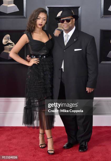 Model Bella Harris and songwriter Jimmy Jam attend the 60th Annual GRAMMY Awards at Madison Square Garden on January 28, 2018 in New York City.