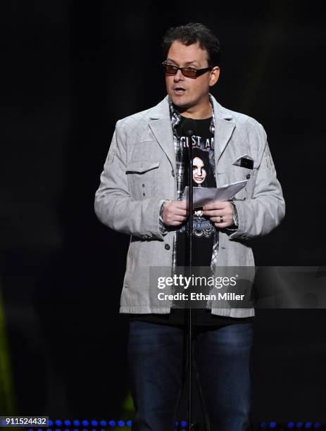 Adult film director/producer Kevin Moore speaks about his late wife, adult film actress August Ames, during the 2018 Adult Video News Awards at The...