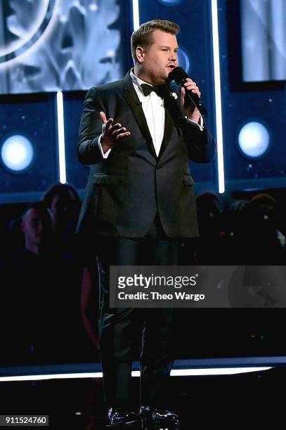 Host James Corden speaks onstage during the 60th Annual GRAMMY Awards at Madison Square Garden on January 28, 2018 in New York City.