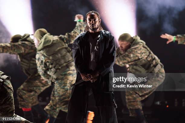 Recording artist Kendrick Lamar performs onstage during the 60th Annual GRAMMY Awards at Madison Square Garden on January 28, 2018 in New York City.