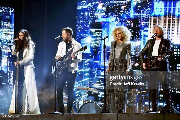 Recording artists Karen Fairchild, Jimi Westbrook, Kimberly Schlapman and Philip Sweet of musical group Little Big Town perform onstage during the...