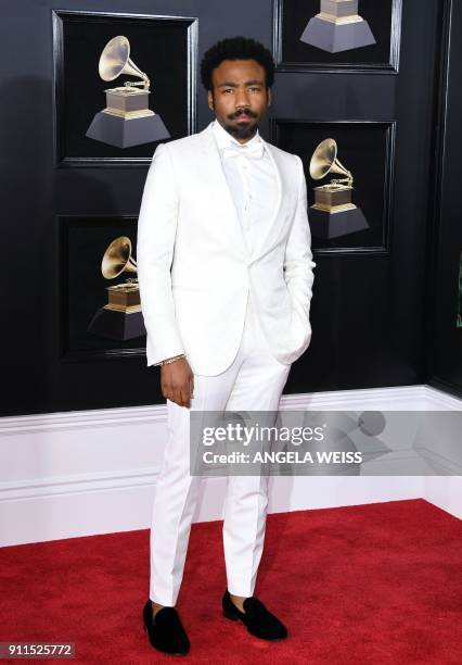 Childish Gambino arrives for the 60th Grammy Awards on January 28 in New York. / AFP PHOTO / ANGELA WEISS