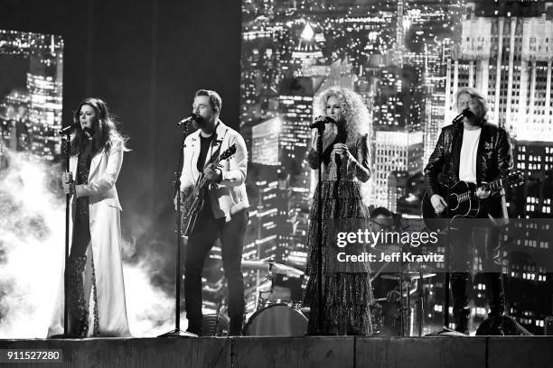 Recording artists Karen Fairchild, Jimi Westbrook, Kimberly Schlapman and Philip Sweet of musical group Little Big Town perform onstage during the...