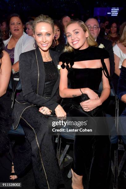 Tish Cyrus and recording artist Miley Cyrus attend the 60th Annual GRAMMY Awards at Madison Square Garden on January 28, 2018 in New York City.