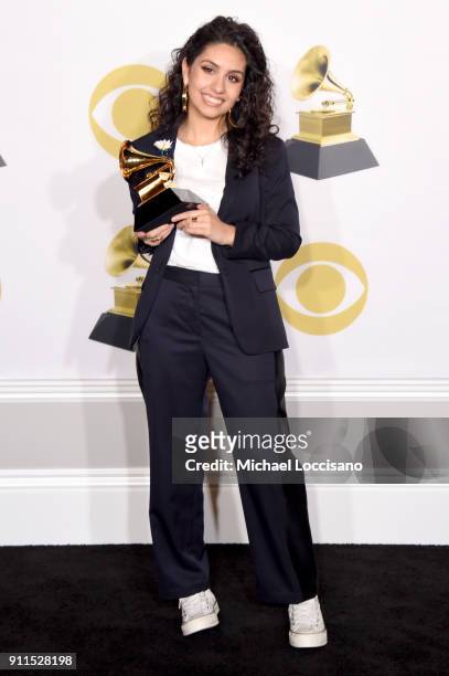 Recording artist Alessia Cara, winner of the Best New Artist award, poses in the press room during the 60th Annual GRAMMY Awards at Madison Square...