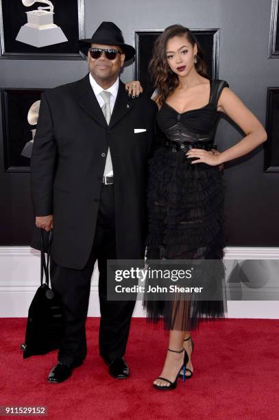 Producer Jimmy Jam and model Bella Harris attend the 60th Annual GRAMMY Awards at Madison Square Garden on January 28, 2018 in New York City.