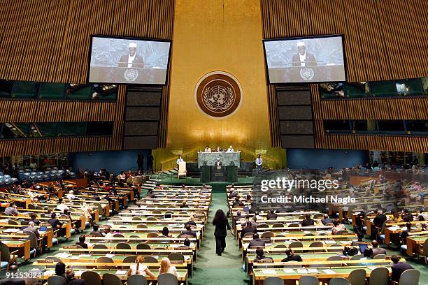 President of Somalia Sheikh Sharif Sheikh Ahmed addresses the United Nations General Assembly at the UN headquarters on September 25, 2009 in New...