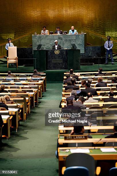 President of Somalia Sheikh Sharif Sheikh Ahmed addresses the United Nations General Assembly at the UN headquarters on September 25, 2009 in New...